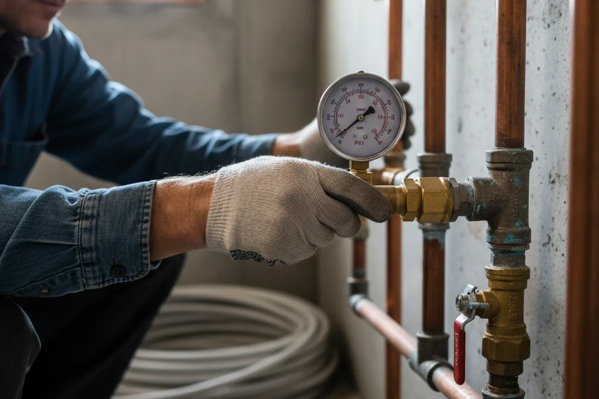 Pressure testing a repaired line during Water Line Repair in Guttenberg